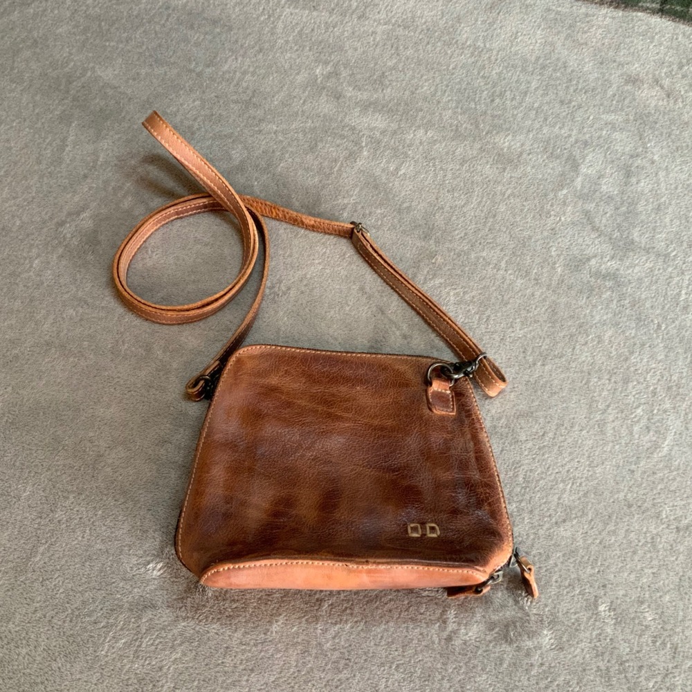 Bed Stu Leather Crossbody Bag Brown Distressed Zip Organizer Purse Small